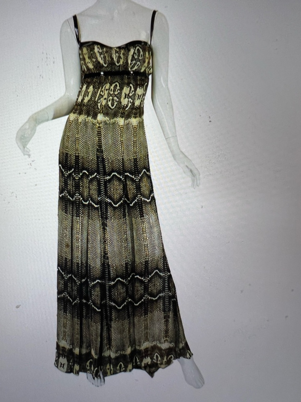 Roberto Cavalli Silk Snakeskin Print Gown with train